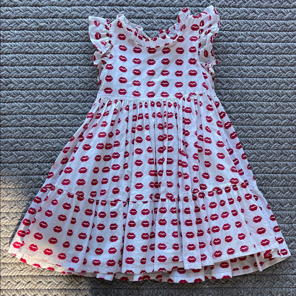 Pink Chicken Red Lips Pattern Kids Dress, size 6